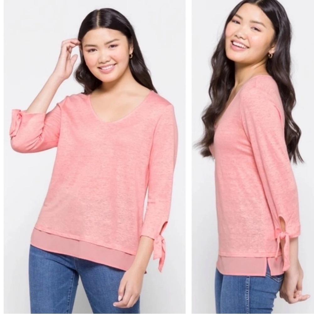 SANCTUARY Sylvie Tie Sleeve Tee Linen Pink VNeck Size Large STITCH FIX